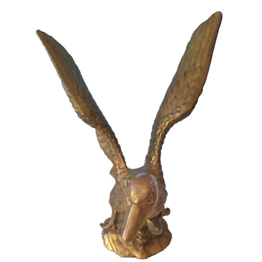 VTG Heavy Solid Brass Duck Fowl Taking Flight Sculpture Nice Patina & Detail - Picture 4 of 14